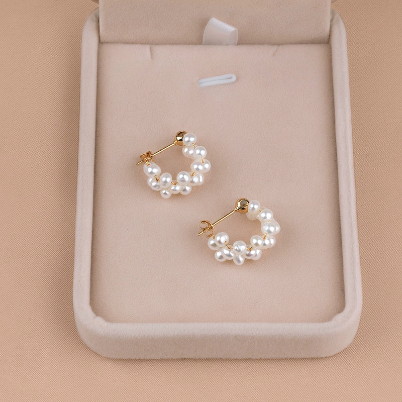925 Silver Needle Earrings Natural Pearl Earrings Clips Handmade Flat Bead Earrings ins Style EH022