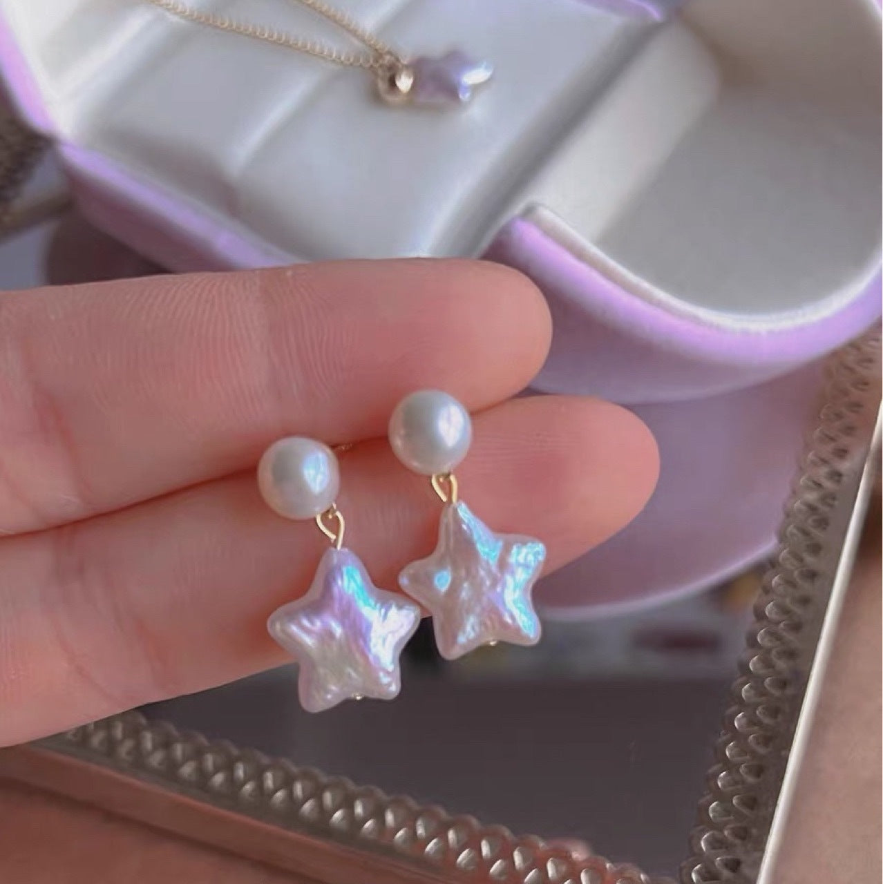 Natural Baroque Five-pointed Star Baroque Pearl Necklace Design Sense Earrings Unique