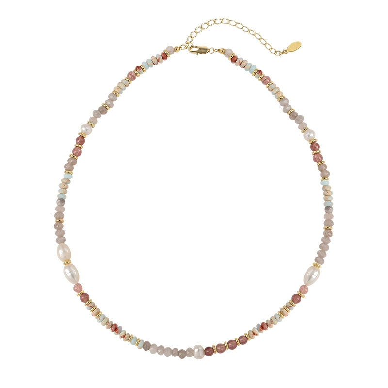 Dopamine Shoushan stone natural pearl necklace women's exquisite strawberry crystal splicing bead design sense