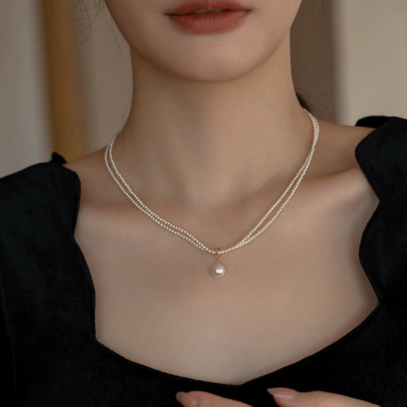 Double Applied Pearl Necklace Women's Autumn and Winter Chain