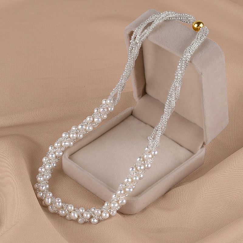 Natural freshwater pearl necklace, strong light round bead collarbone chain, women's woven elegant temperament XL127