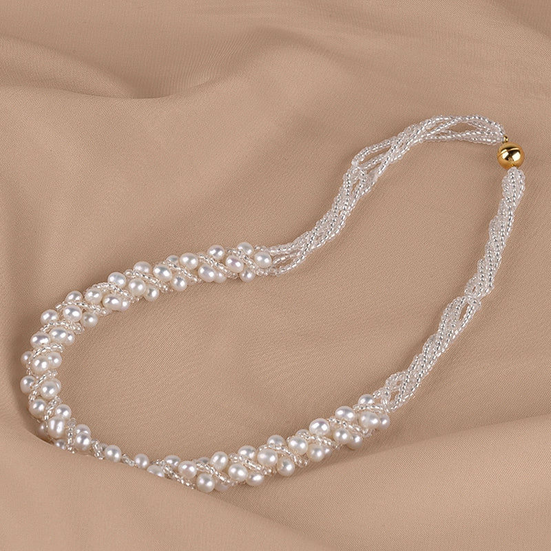 Natural freshwater pearl necklace, strong light round bead collarbone chain, women's woven elegant temperament XL127