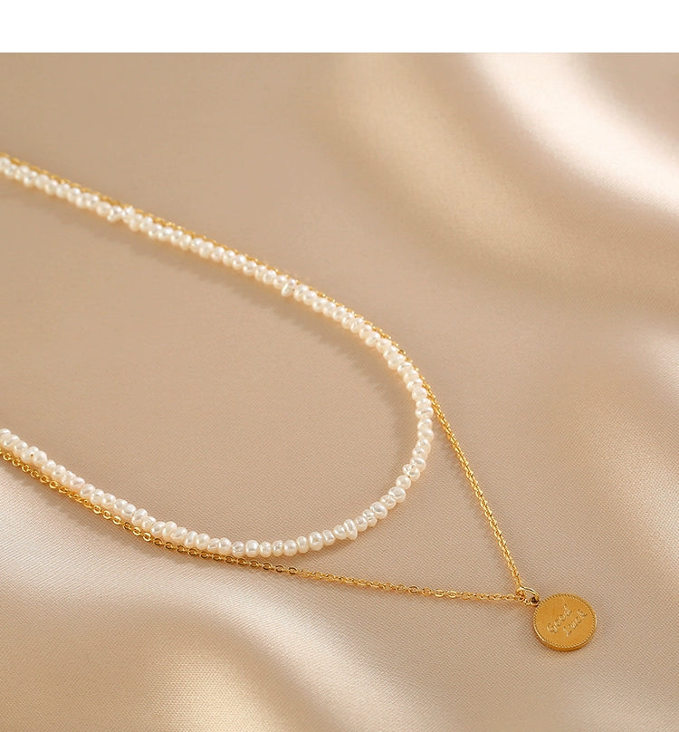 Natural freshwater pearl necklace Women's summer light luxury niche high-end double-layer stacked neck chain Xiaomi bead collarbone chain