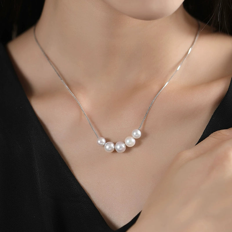 Smile necklace ladies freshwater pearl smiley face size 925 silver pendant lettering