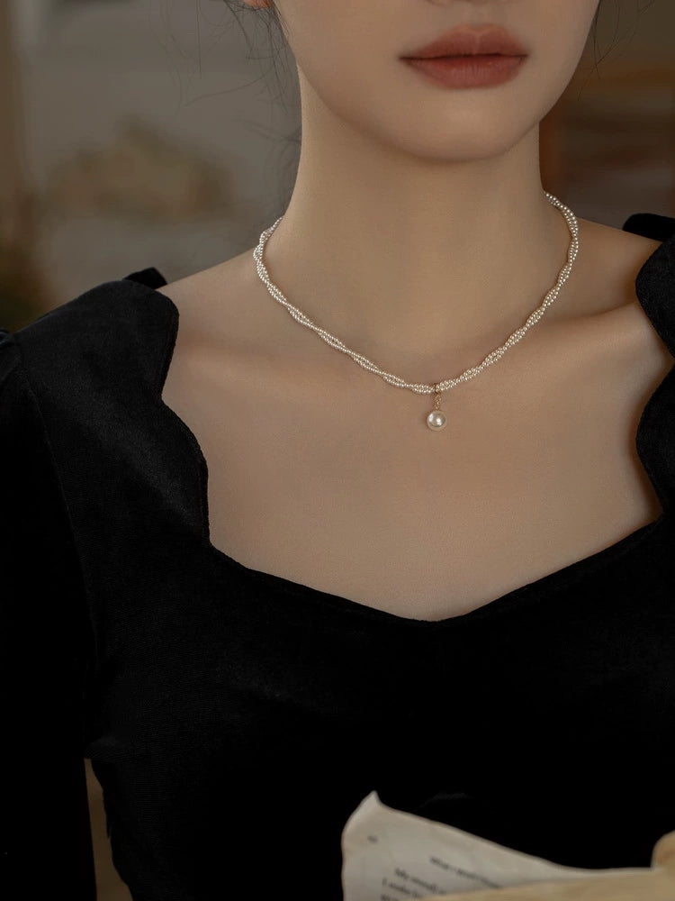 Double Applied Pearl Necklace Women's Autumn and Winter Chain
