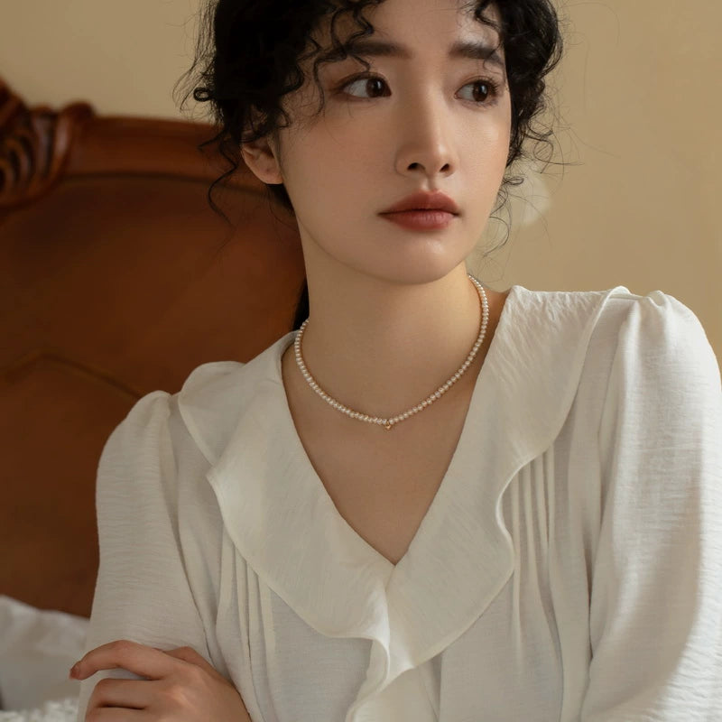 Natural Pearl Bead Necklace Retro Female Chain Rice Grains Stacked