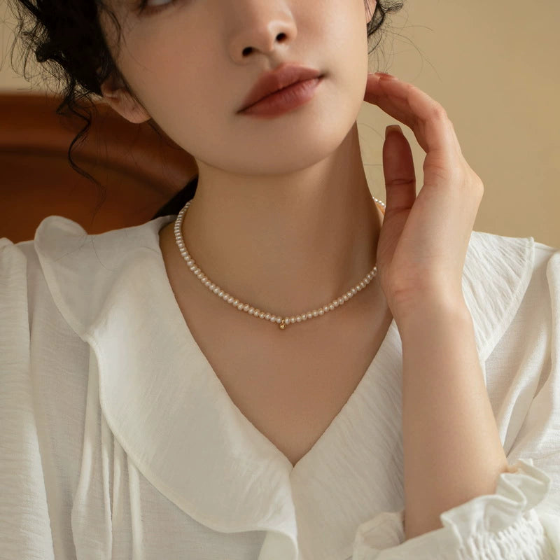 Natural Pearl Bead Necklace Retro Female Chain Rice Grains Stacked