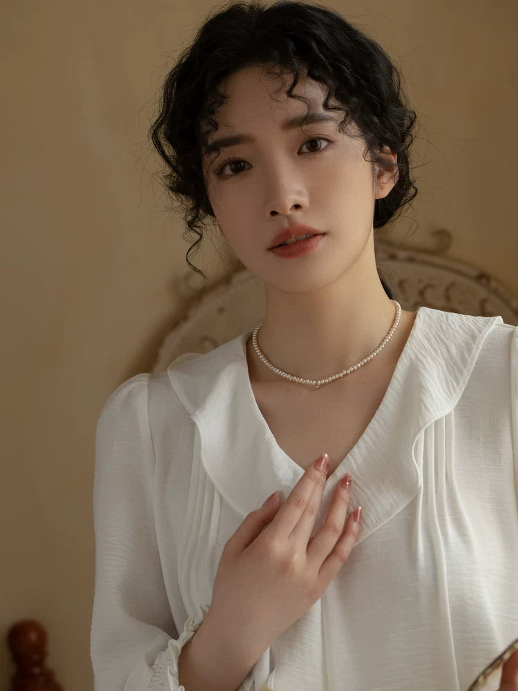 Natural Pearl Bead Necklace Retro Female Chain Rice Grains Stacked