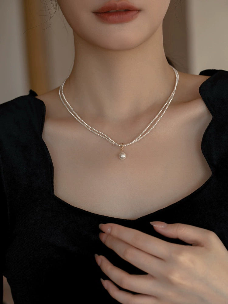 Double Applied Pearl Necklace Women's Autumn and Winter Chain