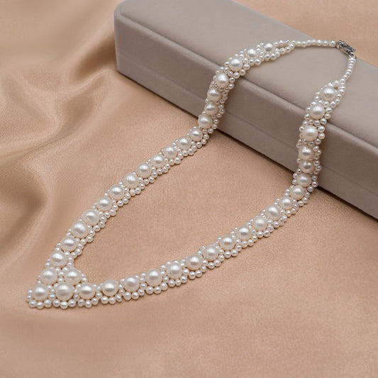 Natural freshwater pearl love necklace Japanese and Korean round bead chain water drop woven bell short URL XL018