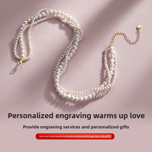 Multi-layer Twist Pearl Necklace Women's Natural Freshwater French Vintage Short Sweater Chain