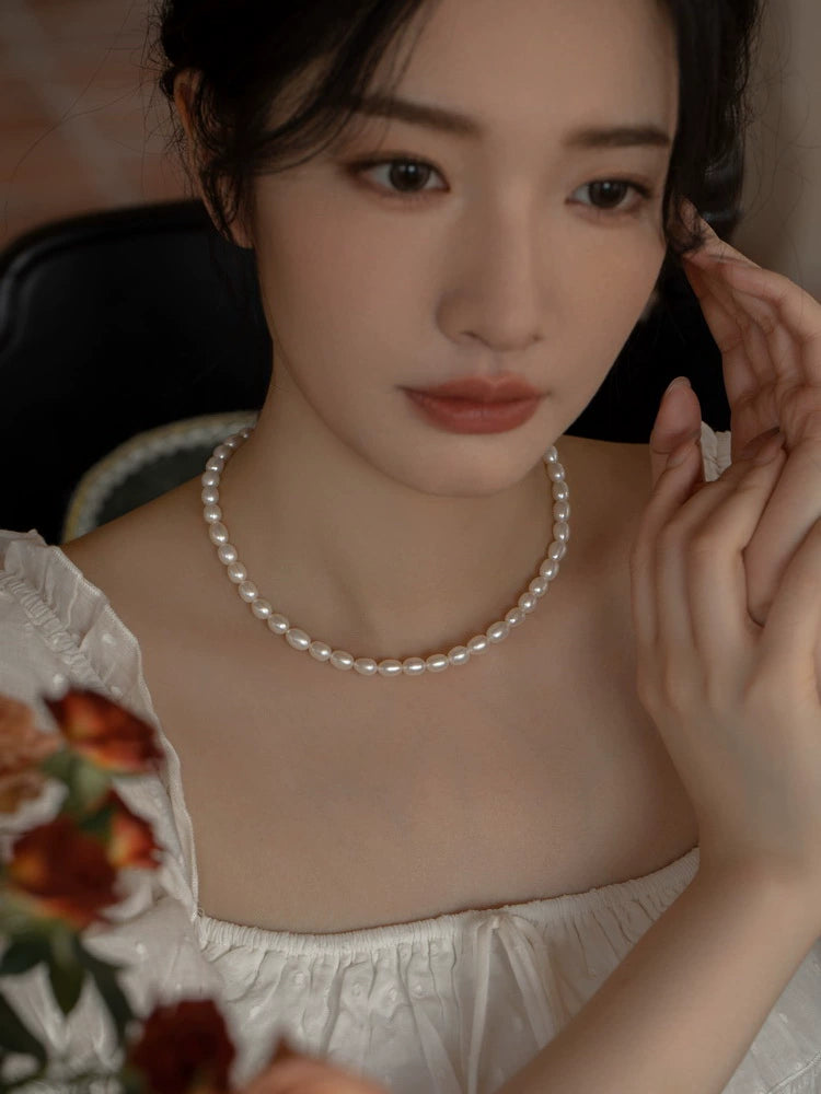 Natural Freshwater Pearl Necklace Design Chain Jewelry Collar Women Stacked Wear