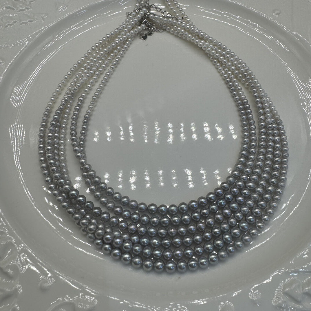 3.5-4 mm round strong light almost flawless real many hemp freshwater pearl necklace gradual change necklace pearl Zhuji