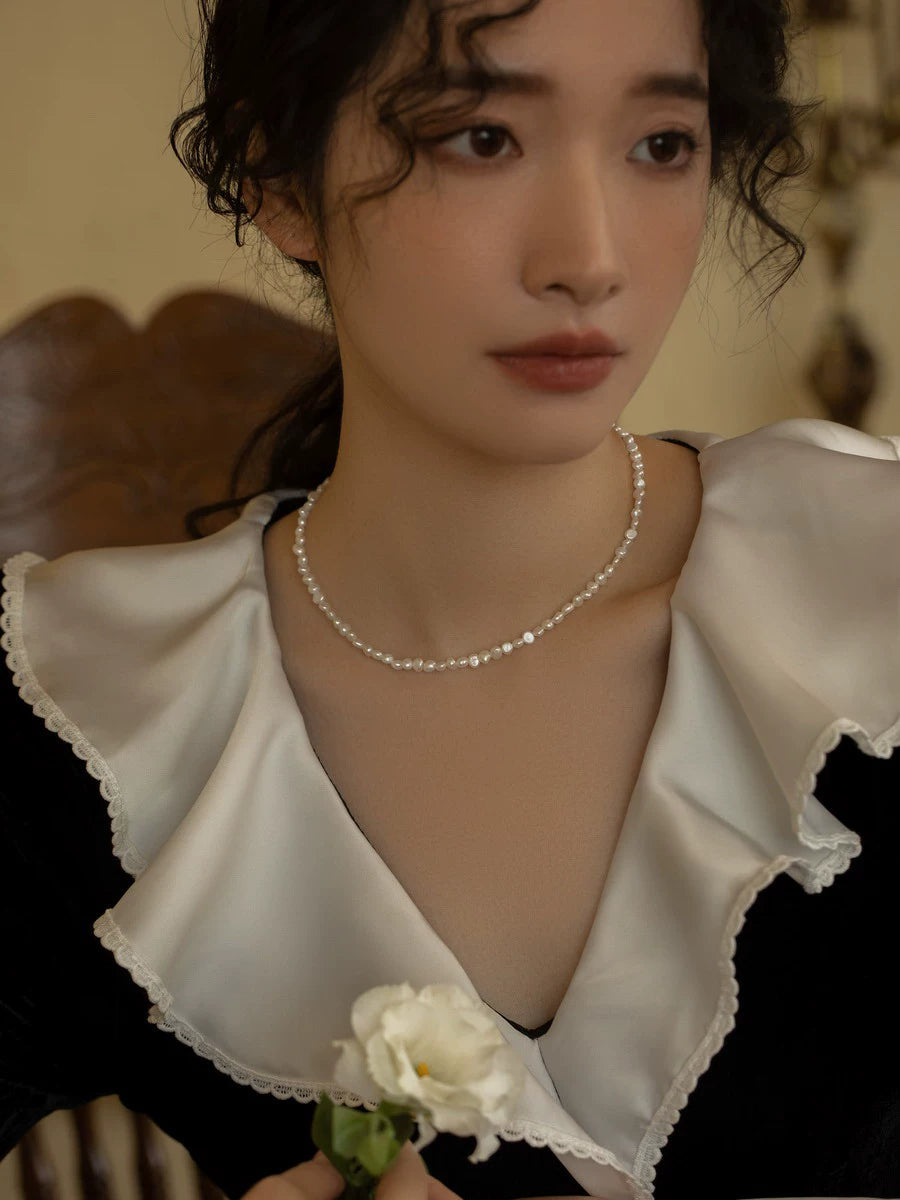 Broken Silver Retro Natural Baroque Small Pearl Necklace Chain Simple Girl Gift