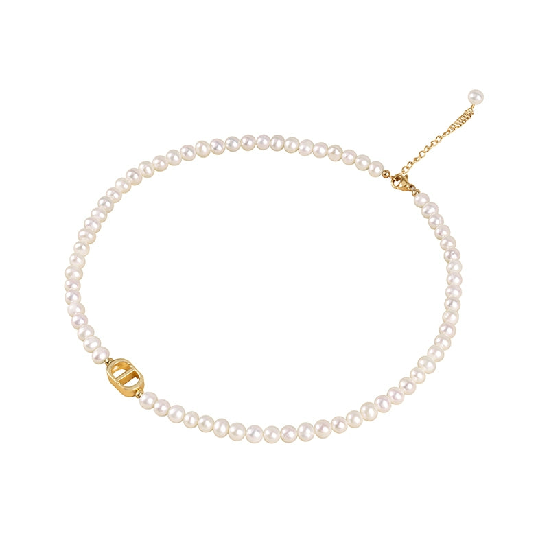 Natural freshwater pearl necklace strong light niche round bead pig nose pendant collarbone chain female XL089