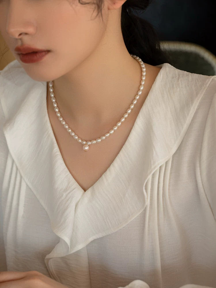Simple Freshwater Pearl Necklace Chain Neck Jewelry Gift High Sense