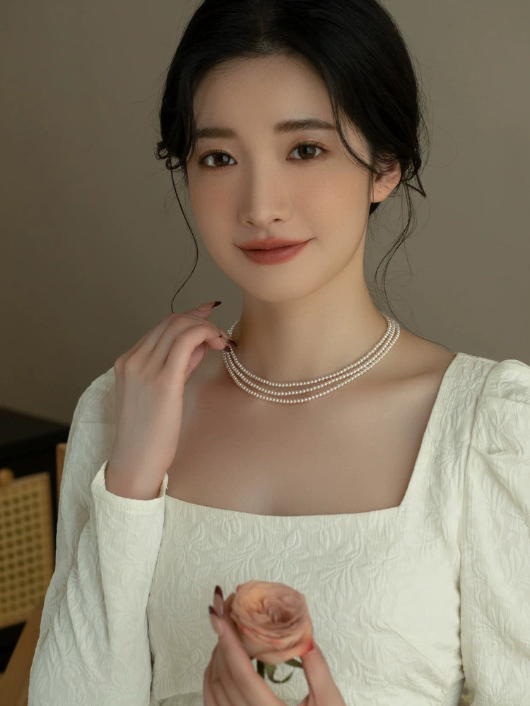 Multi-layer pearl necklace women's high-end fashion three-layer stacked chain