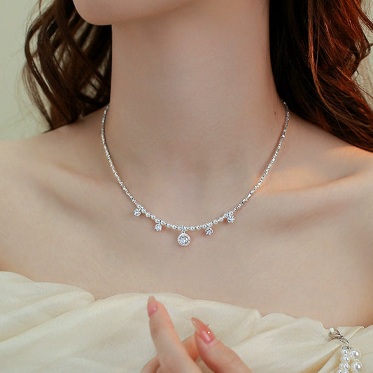 Pearl Necklace Women's S925 Sterling Silver Design Tassel Zircon Pendant