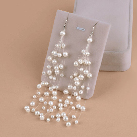 Natural freshwater pearl earrings long tassel gypsy earrings femininity generous EH028