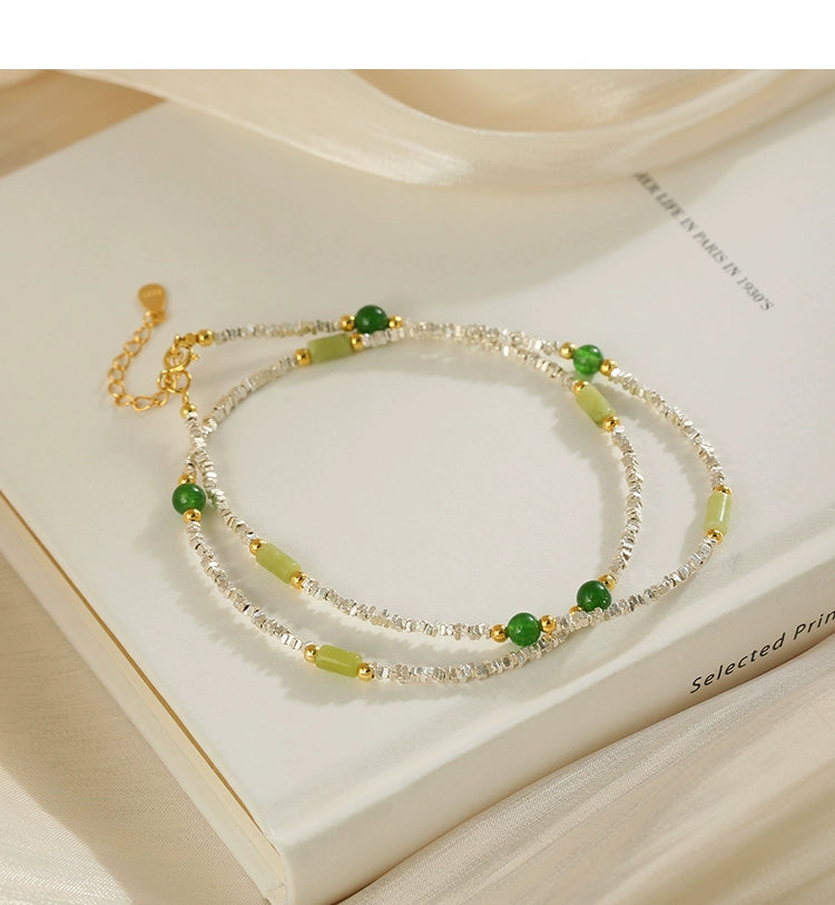 S925 sterling silver broken silver necklace natural chalcedony light luxury niche neck chain high-end new retro collarbone chain