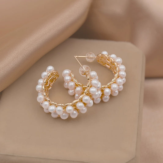 Natural pearl earrings 925 silver needle Japanese and Korean numeric alphabet earrings free shipping flannel packaging EH016