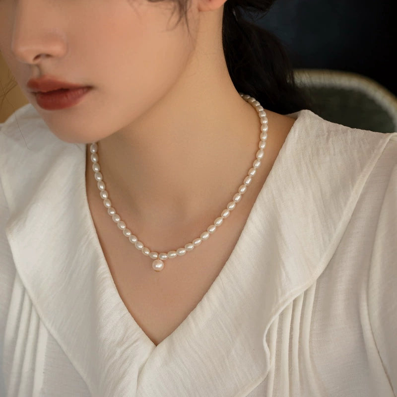 Simple Freshwater Pearl Necklace Chain Neck Jewelry Gift High Sense