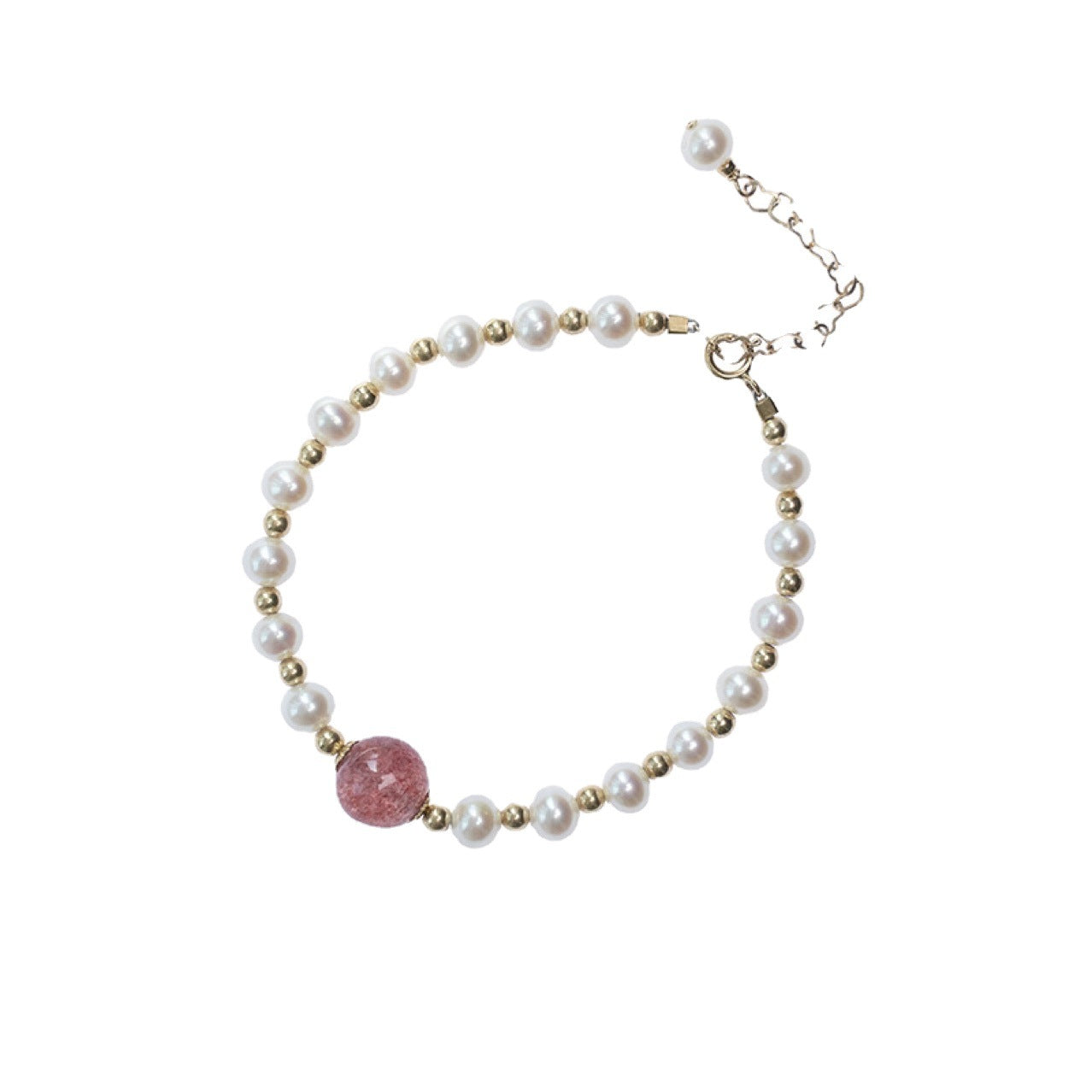 Natural freshwater pearl bracelet female pigeon blood red strawberry crystal bracelet 14k bag gold jewelry female gift wholesale
