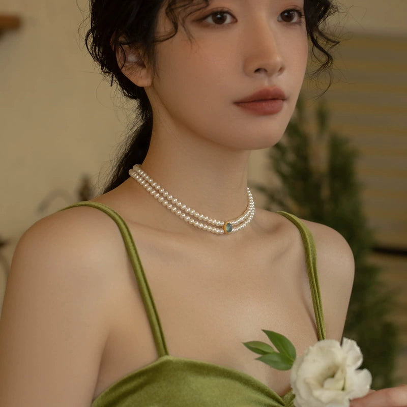 Freshwater Pearl Necklace Double Vintage Design Choker Chain Girl