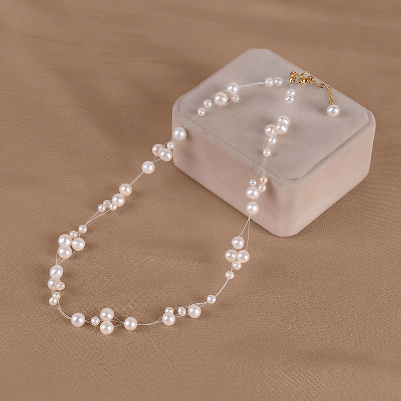Natural freshwater pearl necklace fashionable transparent fishing line gypsy star small fragrant wind collarbone chain XL147
