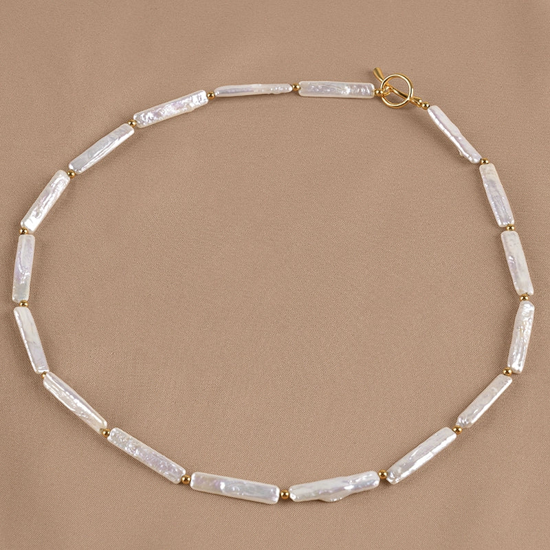 Natural freshwater pearl necklace strong light women's collarbone chain small silver bar baroque light luxury XL071