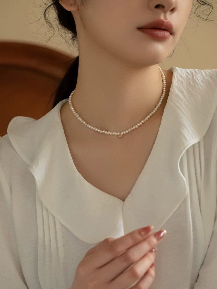 Natural Pearl Bead Necklace Retro Female Chain Rice Grains Stacked