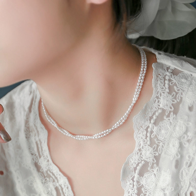 Natural freshwater pearl necklace rice beads short URL twist Internet celebrity gold bag gold collarbone chain XL026