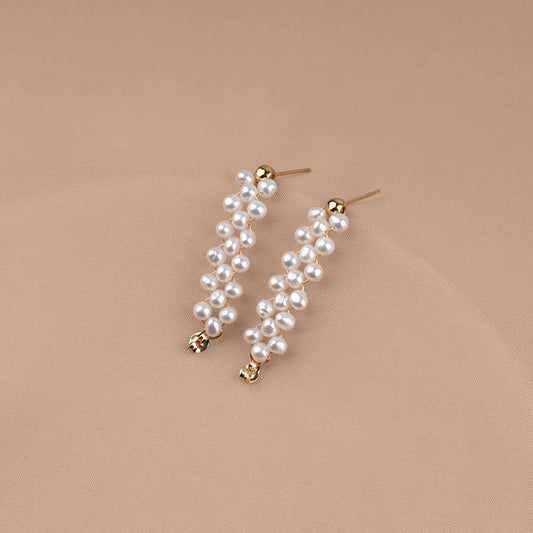 925 Silver Needle Earrings Natural Pearl Earrings Clips Handmade Flat Bead Earrings ins Style EH022