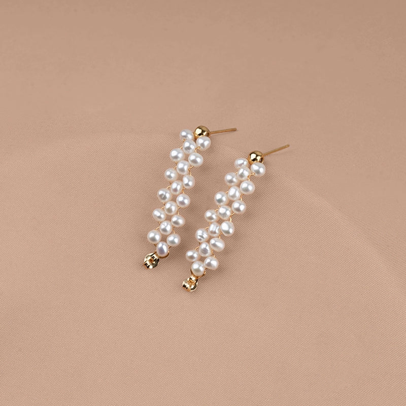 925 Silver Needle Earrings Natural Pearl Earrings Clips Handmade Flat Bead Earrings ins Style EH022