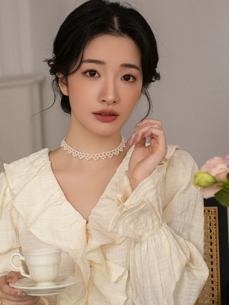 Natural Freshwater Pearl Collar Necklace Neck Bridal Wedding Dress Women