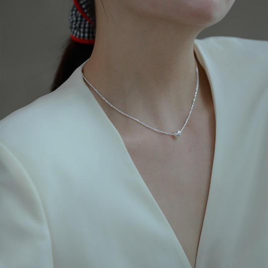 S925 sterling silver fine flash cauliflower chain imitation pearl silver necklace women's design