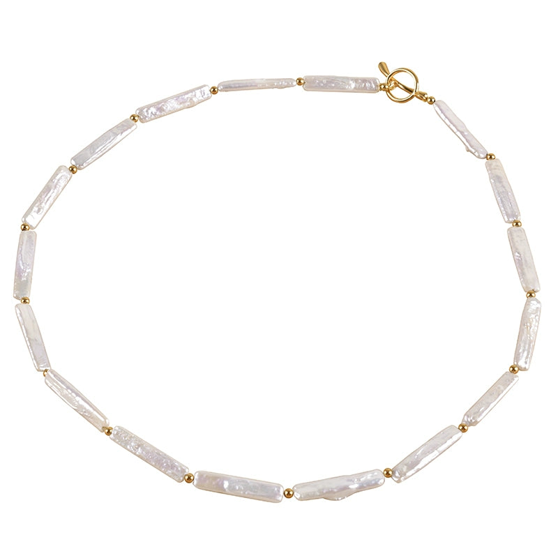 Natural freshwater pearl necklace strong light women's collarbone chain small silver bar baroque light luxury XL071