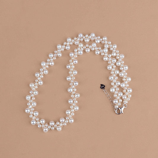 Natural freshwater pearl necklace woven choker chain handmade collarbone chain cute short URL XL030