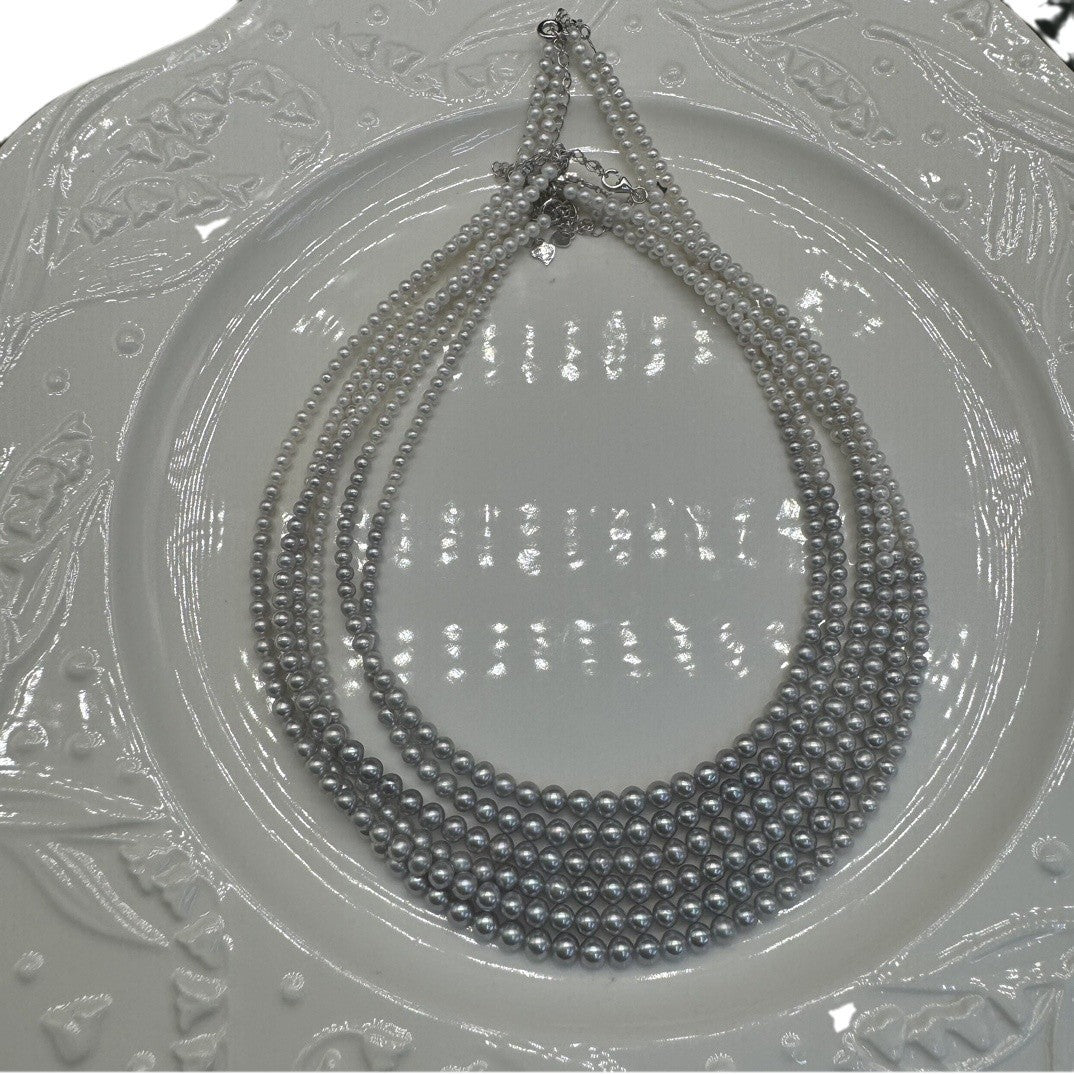 3.5-4 mm round strong light almost flawless real many hemp freshwater pearl necklace gradual change necklace pearl Zhuji