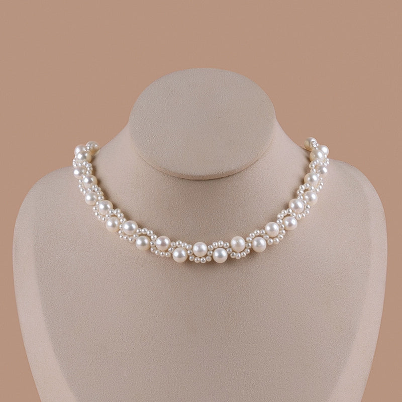 Natural freshwater pearl necklace round bead neck couplet hand-woven lace custom collarbone chain XL029