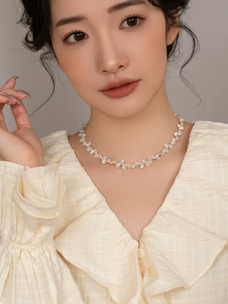 Natural Pearl Necklace Petal Baroque Design Chain Women's Jewelry Collar