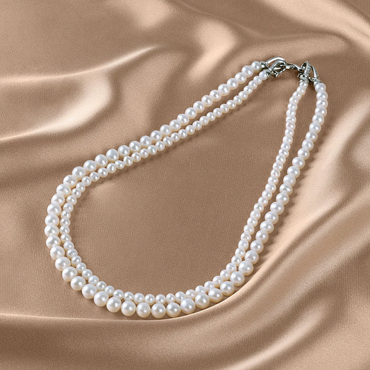 Natural freshwater pearl necklace double-layer stackable long multi-layer strong light sweater chain XL051