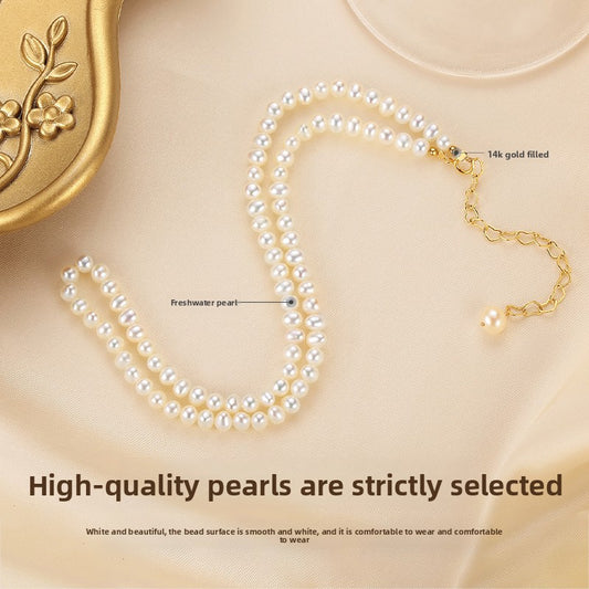 Pearl Necklace Ladies Celebrity Near Round Freshwater Beads French Love Engraving