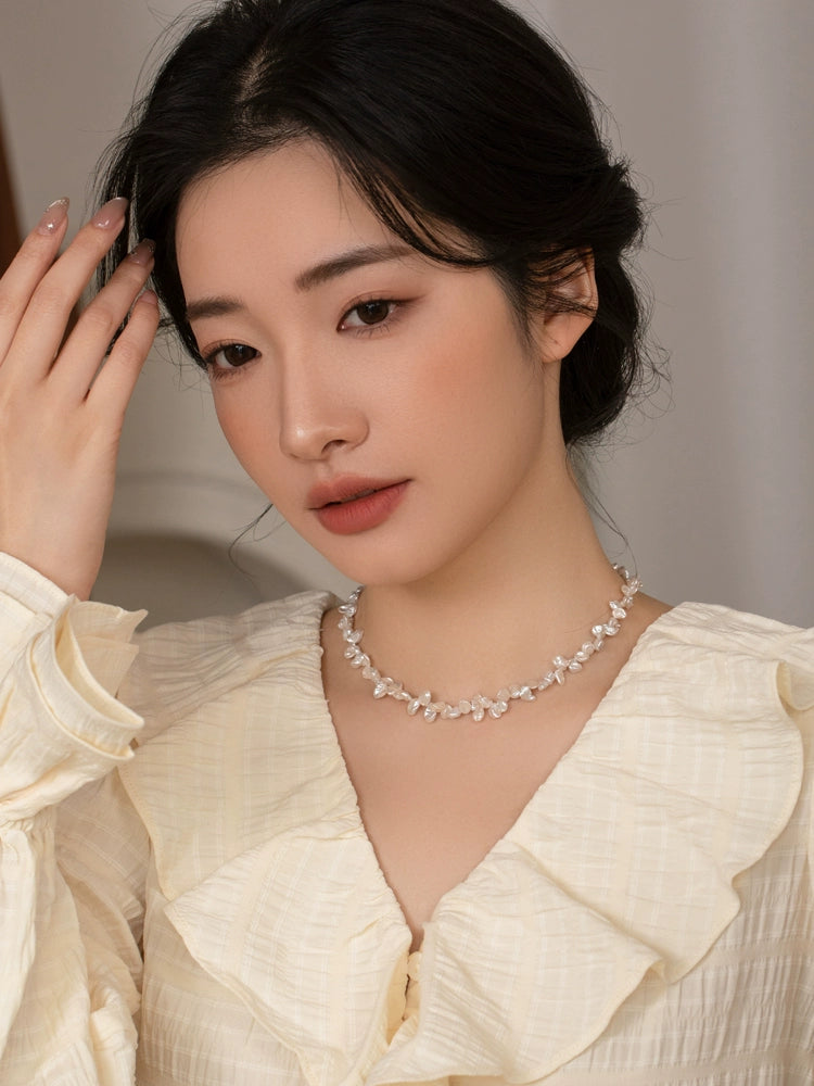 Natural Pearl Necklace Petal Baroque Design Chain Women's Jewelry Collar