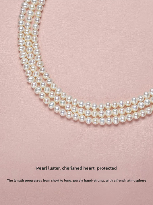 Pearl necklace women's 2025 new popular natural freshwater three-layer multi-layer sweater chain retro stacking