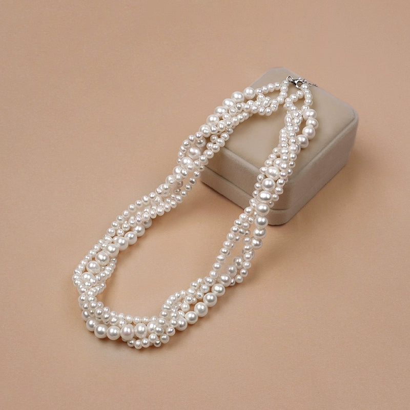 925 silver girlfriend natural freshwater pearl necklace women's versatile fashion multi-layer atmosphere short URL XL005