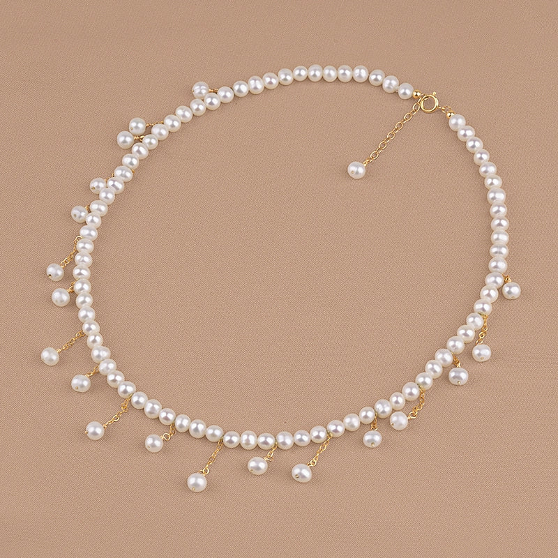 Gold Tassel Collarbone Chain Natural Freshwater Pearl Necklace ins Style Gold Wrapped Women's Collar XL043