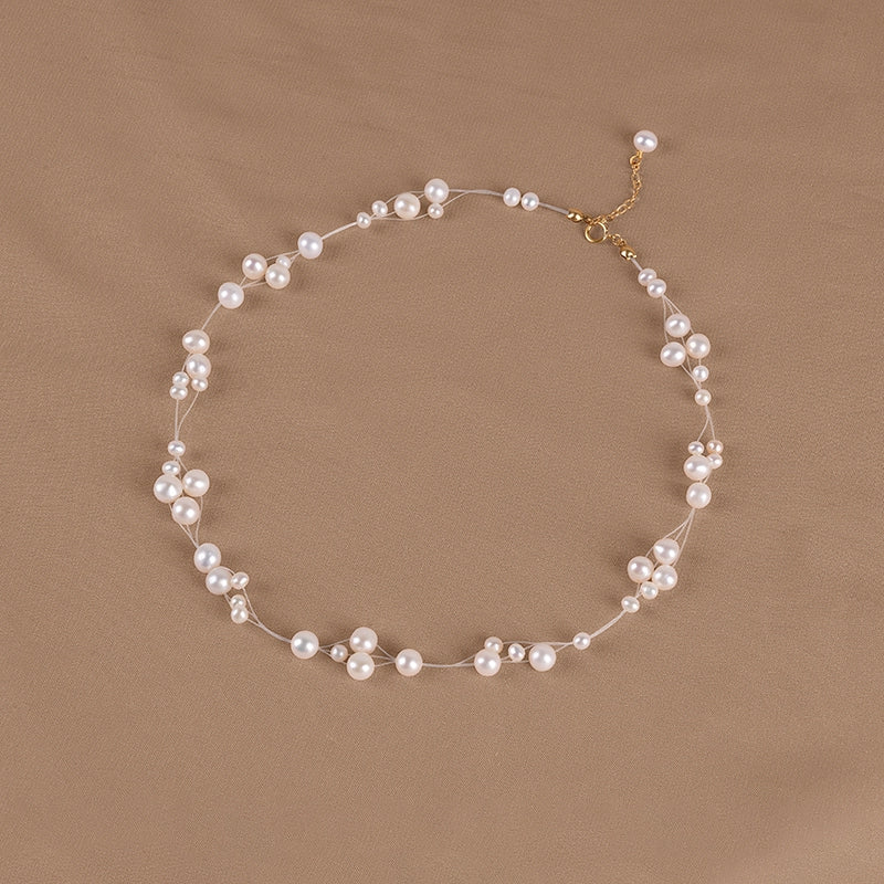 Natural freshwater pearl necklace fashionable transparent fishing line gypsy star small fragrant wind collarbone chain XL147