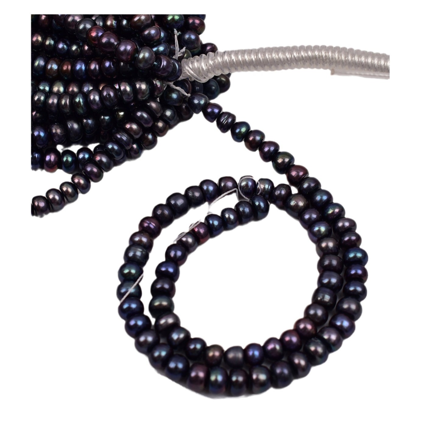 1241 Black flat beads, natural freshwater pearls work in progress diy