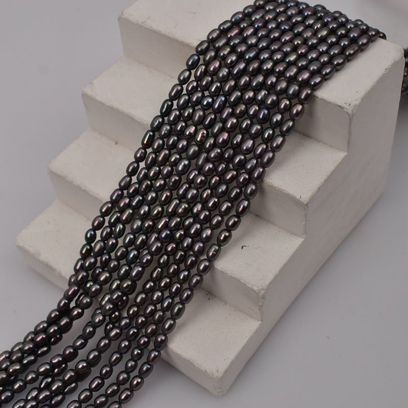 1030 Natural Freshwater Pearl Dyed Peacock Black 3-4mm Pearl DIY Necklace Jewelry Accessories